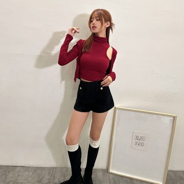 磨毛高領背心/外套套裝-紅【KT24564】