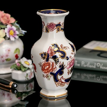 英國製麥森Masons繁花似錦藍色曼德勒手繪金陶瓷花瓶插花器15公分