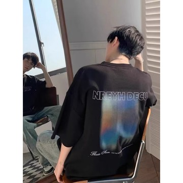 夏季新款五分袖T恤 重磅純棉短袖 印花短袖 oversize ins潮流短袖 簡約圓領百搭休閒短袖