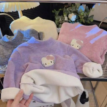 兒童衣服🔥【女童毛衣】加厚加絨保暖毛衣 兒童新款炫彩銀狐絨加厚打底上衣內穿加絨保暖男女童秋冬中大童t