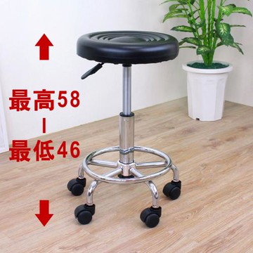 E-Style 高級皮革椅面(活動輪)旋轉工作椅/升降吧台椅/會客洽談椅/休閒餐椅/診療美容椅/專櫃台椅(黑色)