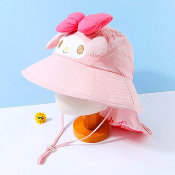 韓國配件連線 - 造型防曬遮陽帽/遮脖帽-卡通人物美樂蒂-粉 (頭圍約52~54cm)