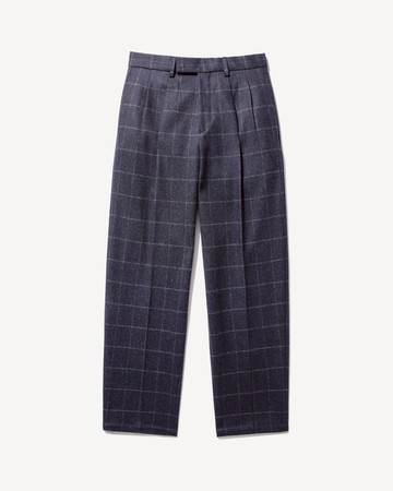Noah Double-Pleat Windowpane Wool Trouser Navy / 36