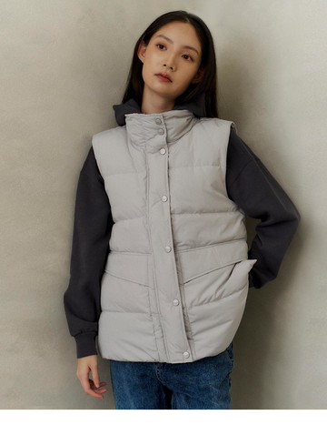 自由穿脫立領羽絨背心(淺灰色)-女