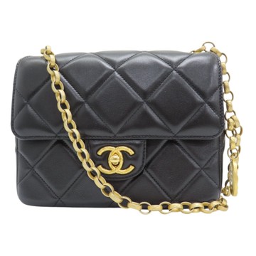 【二手名牌BRAND OFF】CHANEL 香奈兒 黑色 菱格紋 羊皮 鍊帶 肩背包 AS2693