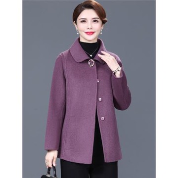 雙面羊絨大衣媽媽裝毛呢外套女中老年短款大碼寬松羊毛雙面呢秋冬