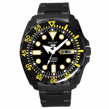 SEIKO 重金太陽搖滾日期時尚腕錶-灰黃-SRP607K1