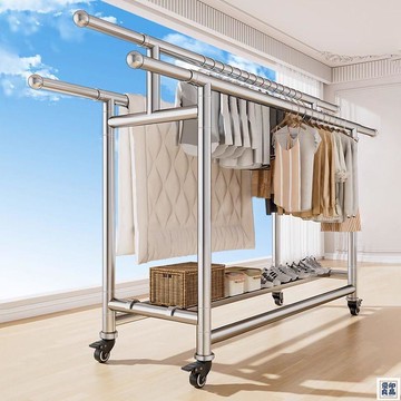 免運 附發票 晾衣架 曬衣架 加粗不銹鋼晾衣架落地家用室內陽臺伸縮掛衣架臥室涼衣桿曬被神器