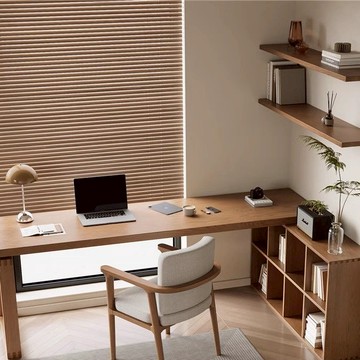 轉角書桌書架雙人簡約全實木臺式桌長條工作臺學生臥室學習一體桌 ph6211