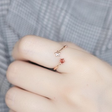 石榴石925純銀星星戒指 可調式戒指