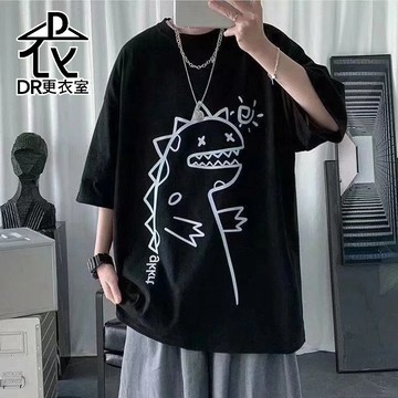 DR更衣室-男裝 休閒恐龍塗鴉印花上衣 短袖  夏季百搭 簡約 男生衣服 大尺碼5XL【NL623253】