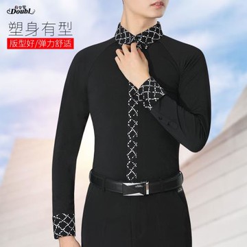 丹寶羅摩登舞服表演服2023年新款黑色長袖男士帥氣襯衣華爾茲上衣