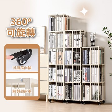 【慢慢家居】360°旋轉超耐重加厚碳鋼可移動書架(三/四/五層) 創意書架 鐵質書架 層架 移動書櫃  多尺寸 現貨在台