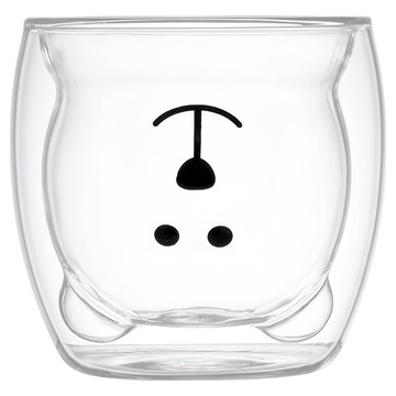 Iwooa 動物造型雙層耐熱玻璃杯 290毫升  微笑小熊 透明  2個