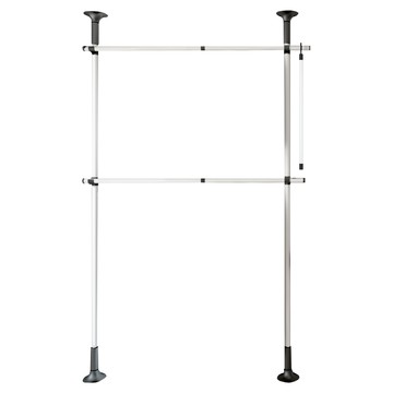 Liwooliving 頂天立地雙層衣架+晾衣叉  140*244cm  黑白