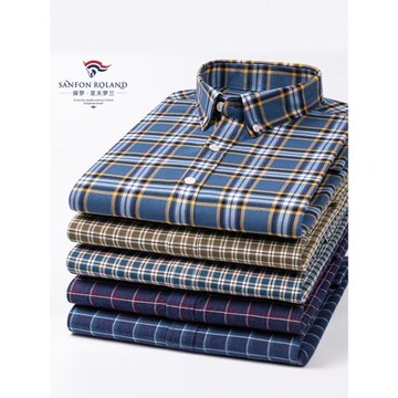 【純棉磨毛條紋格】保羅春秋款格子條紋款時尚休閑男士長袖襯衫