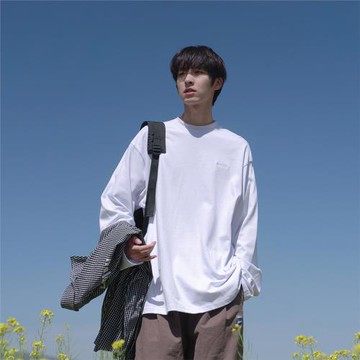 GOGOSOON春秋新款男生t恤長袖打底衫300g重磅青少年寬松上衣潮流