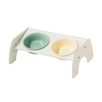YOGISSO 角度調節寵物雙碗架套裝 陶瓷碗 易於清潔 衛生  奶油色 + 薄荷色  1組