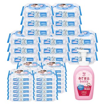 【Baan 貝恩】 保養柔濕巾80抽15包+20抽24包+【SARAYA】愛樂寶 寶貝奶嘴奶瓶清潔泡泡500ml