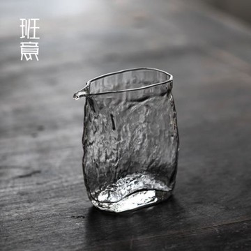 日式手工扁口四方冰川融冰裂紋玻璃公道杯茶海分茶器功夫茶具配件