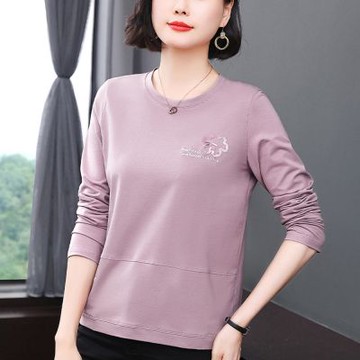 [巴黎精品] 現貨+預購 高級寬鬆上衣長袖罩衫T恤簡約大碼休閒大尺碼女裝百搭媽媽裝-亮片小花繡2色a1lq55