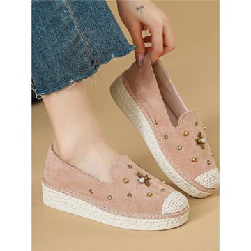 小蜜蜂漁夫鞋女厚底坡跟小香風樂福鞋2026新款休閑百搭平底懶人鞋