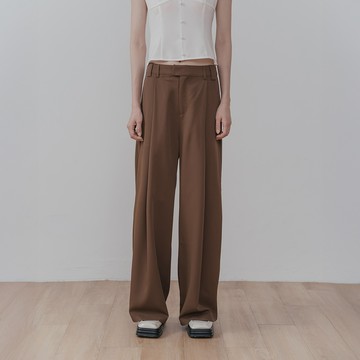 QUEENSHOP_ S 女裝 簡約打褶設計西裝長褲-咖啡S/M/L 現+預【04030527】