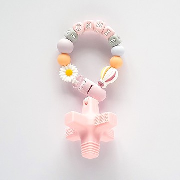 BONNIE 雛菊 熱氣球 粉色消波塊固齒器 / 客製化奶嘴鏈