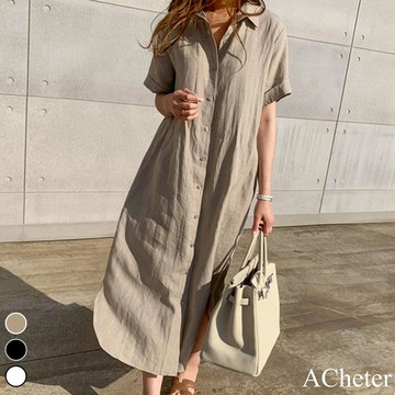 【ACheter】韓國狎鷗亭約會簡約棉麻寬鬆襯衫洋裝# 109181(現貨+預購)