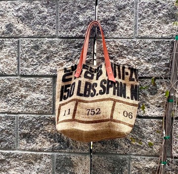 咖啡麻布x皮革托特包