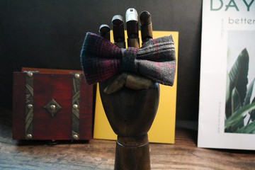 呢子左右拼接领结仿手打蝴蝶结高质感