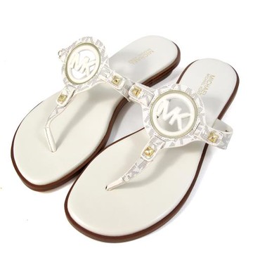 MICHAEL KORS AUBREY 大圓標LOGO人字夾腳拖鞋(白色)