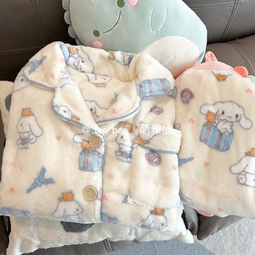 玉桂狗睡衣女款秋冬季加厚法蘭珊瑚絨套裝冬天學生ins可愛家居服