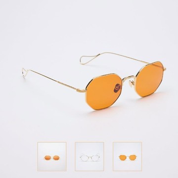 1980 純正老金框復古設計 八角眼鏡 老金鏡框*落日橘色鏡片 不銹鋼金屬鏡框 老金*桔色鏡片