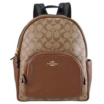 COACH Court 經典C LOGO印花雙層拉鍊休閒旅用後背包(駝/棕 中)