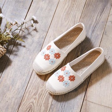 春夏季亞麻老北京布鞋民族風刺繡牛筋底女單鞋透氣棉麻平底漁夫鞋