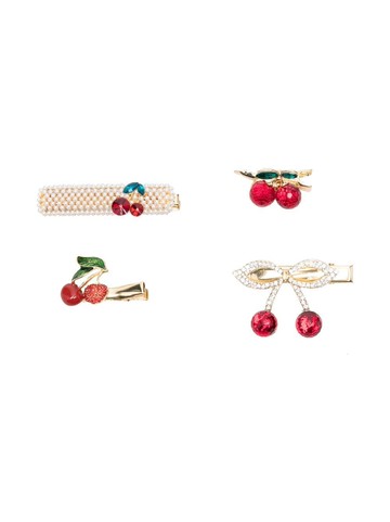 Monnalisa - cherry hair clips set of four - kids - Metal/glass - One Size - Gold
