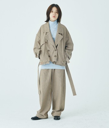 muterumours日本色織千鳥格設計感毛邊短夾克外套風衣