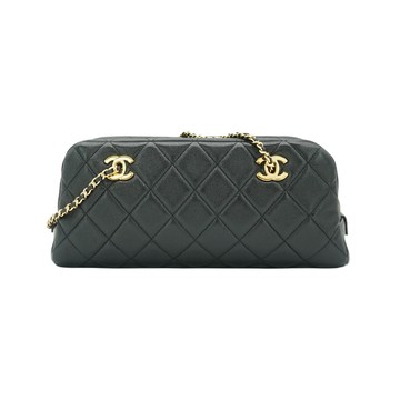 Chanel 金雙C菱格羊皮皮穿金鍊波士頓包(AS6406-黑)
