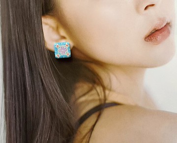 可愛復古小花磚/花窗系列 - 手作/手繪耳環