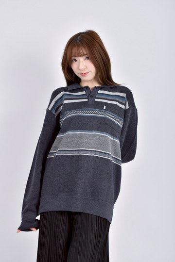 (L) cing yih質感針織條紋灰色長袖上衣