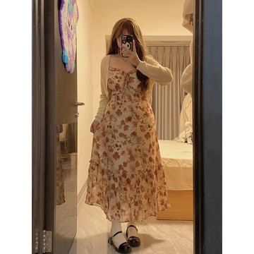 【M-5XL大尺碼】大尺碼洋裝 大碼連衣裙 洋裝套裝 裙子 夏季套裝 吊帶 大碼女裝法式碎花吊帶連衣裙