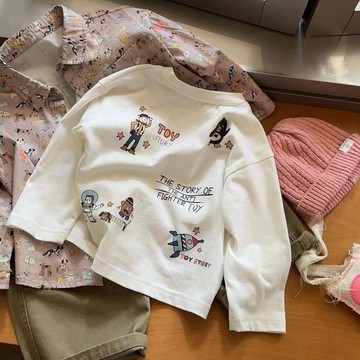 🍭臺灣出貨🍭春秋季兒童新款韓系卡通印花純棉寬鬆男女童長袖百搭t恤白薄上衣 寶寶上衣 兒童長袖 寶寶長袖\t寶寶薄長袖