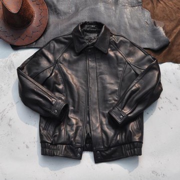 真皮皮衣男新西蘭頭層綿羊皮飛行服落肩式港風皮夾克休閑翻領外套