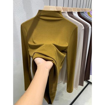 莫代爾半高領打底衫女秋冬歐貨爆款加絨加厚純色保暖內搭長袖上衣