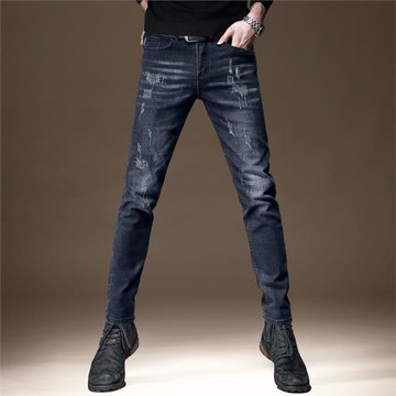 秋季懷舊藍色牛仔褲男修身小腳休閑潮牌彈力百搭高端貓爪長褲子男