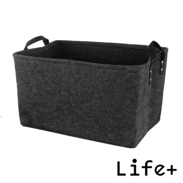 Life+ 自然風素面毛氈收納籃/置物籃 (黑色-L)