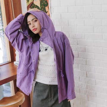 【Dailo】斜紋棉連帽外套 黑 綠 駝 紫(魅力商品)