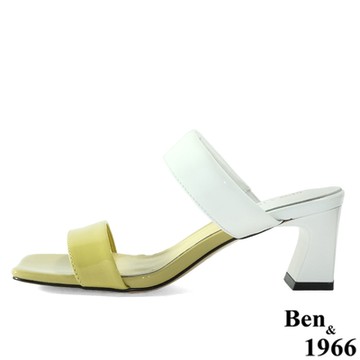 Ben&1966高級頭層牛漆皮流行雙色造型拖鞋-淡黃(216501)