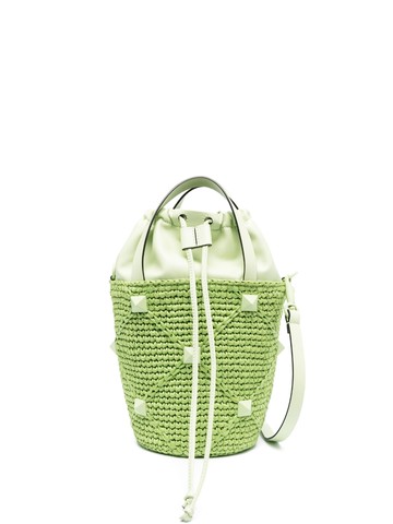 Valentino Garavani - Roman Stud raffia bucket bag - women - Straw/Calf Leather - One Size - Green